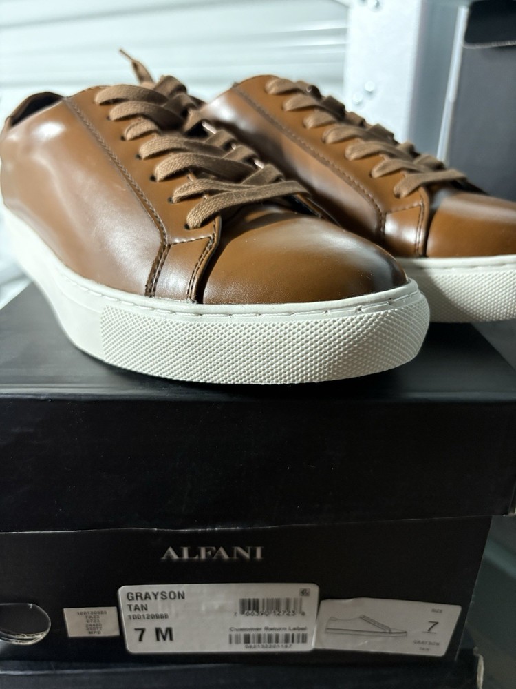 NEW Alfani Grayson Casual Sneakers Mens 7M Shoes Tan Faux Leather