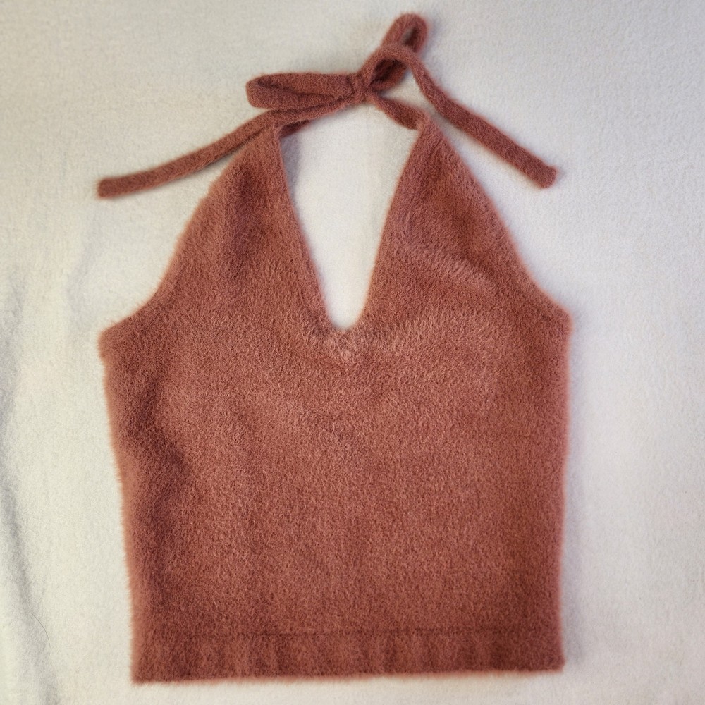 Gymshark Whitney Simmons Rose Pink Fuzzy Eyelash Halter Top Medium