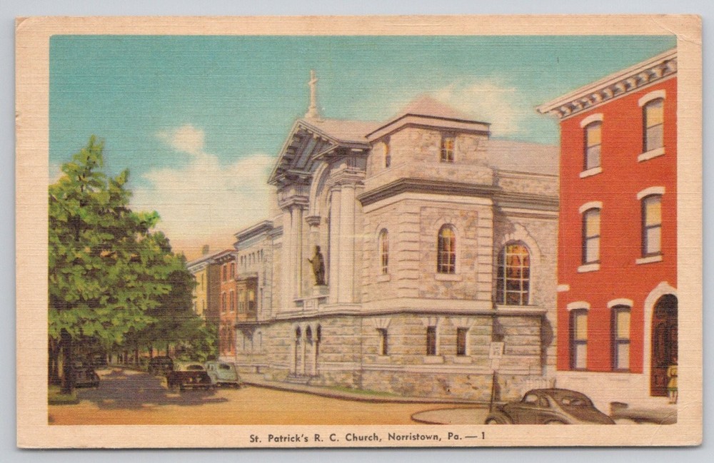 St. Patrick's R.C. Church Norristown PA Postcard 1945 Dexter Press