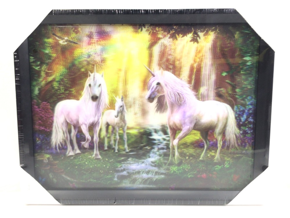 Unicorns in Mystical Forest 3D 3 Dimension Lenticular Picture With Plastic Frame