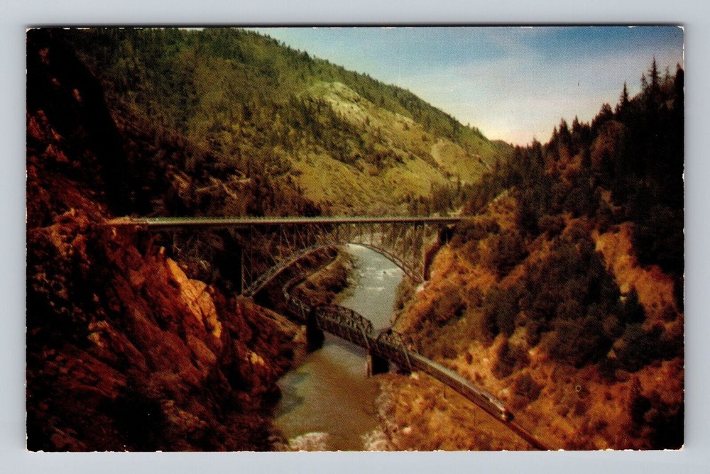 California CA Feather River Canyon Pulga Bridges Vintage Postcard