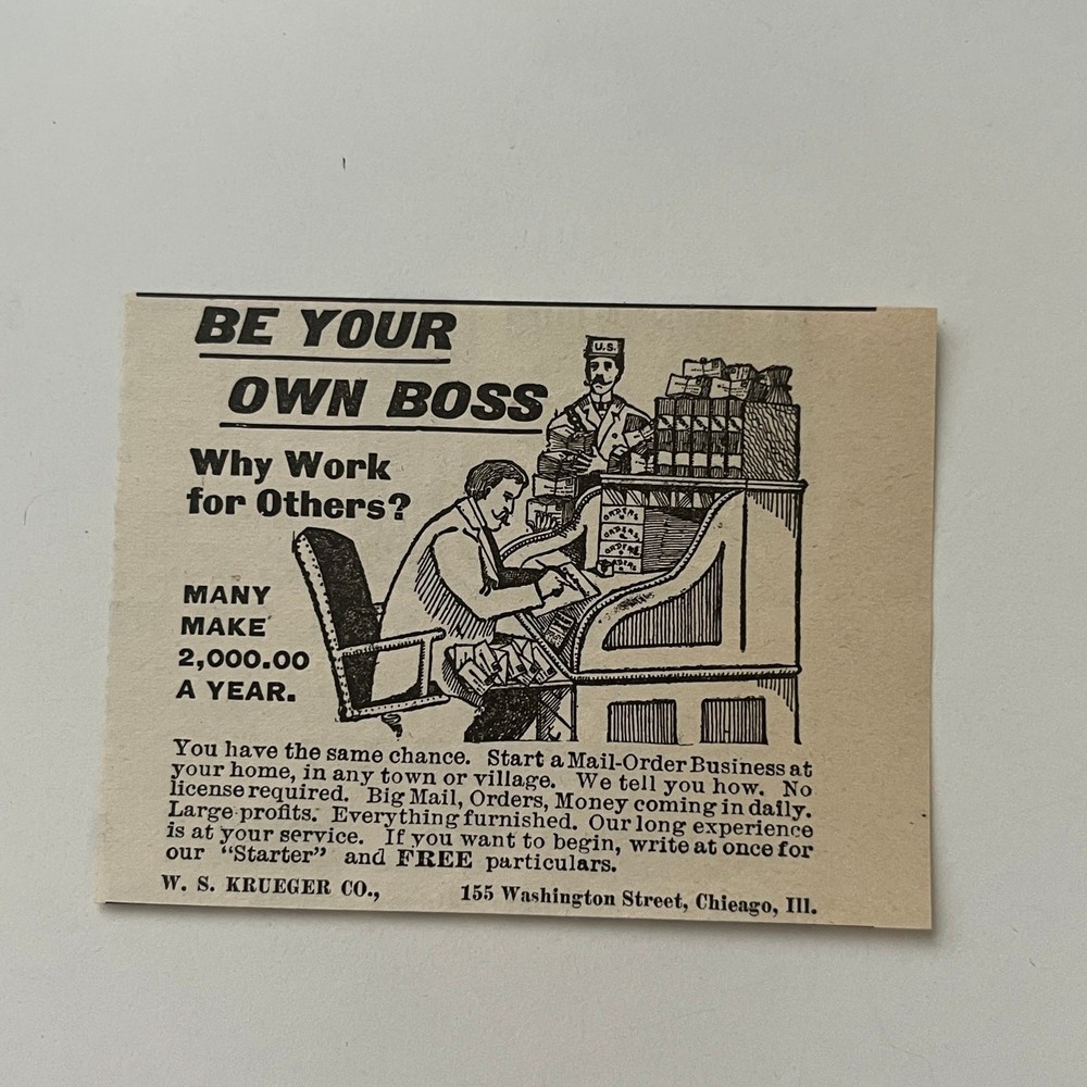 WS Krueger Co Be Your Own Boss Mail-Order Chicago IL 1902 Clipping SAI4-S55