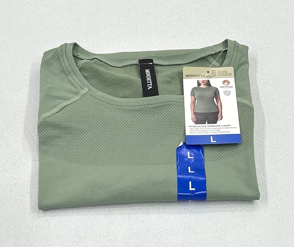 Mondetta Women's Fitted Active Seamless Short Sleeve T-Shirt, Green, Size L