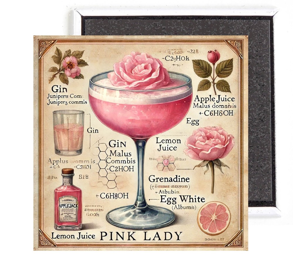 Pink Lady Cocktail FRIDGE MAGNET sign advertisement