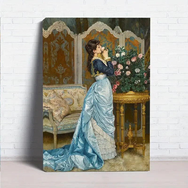 Vintage Woman Smelling Rose Wall Art  Canvas Unframed/Framed