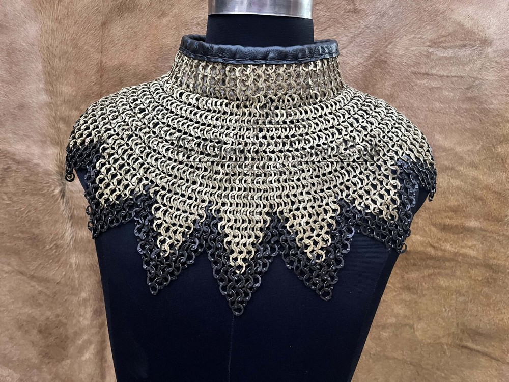Brass Chainmail Collar with 8mm Flat Rings for Neck Protection
