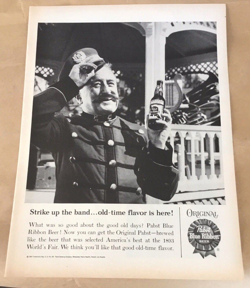 Pabst Blue Ribbon beer vintage print ad 1960 art home decor 60s retro bandleader