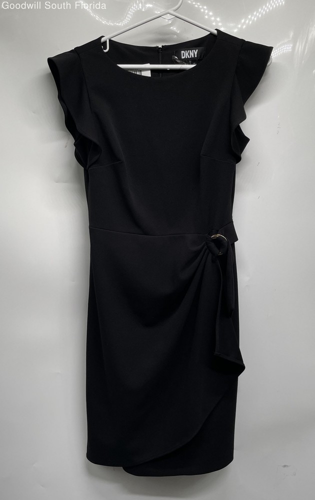 DKNY Womens Black Flutter Sleeve Back-Zip Sheath Dress Size 2