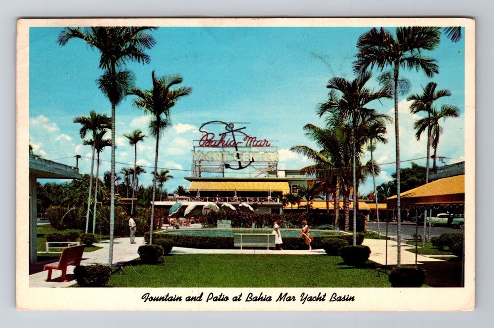 Fort Lauderdale FL-Florida, Fountain And Patio Bahia Mar Vintage c1963 Postcard