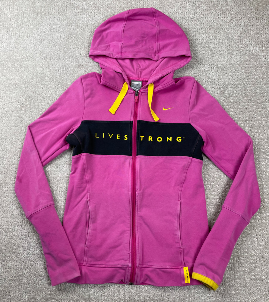 Y2K Nike Livestrong Jacket Womens M Pink Full Zip Hoodie Thumbholes Running VTG