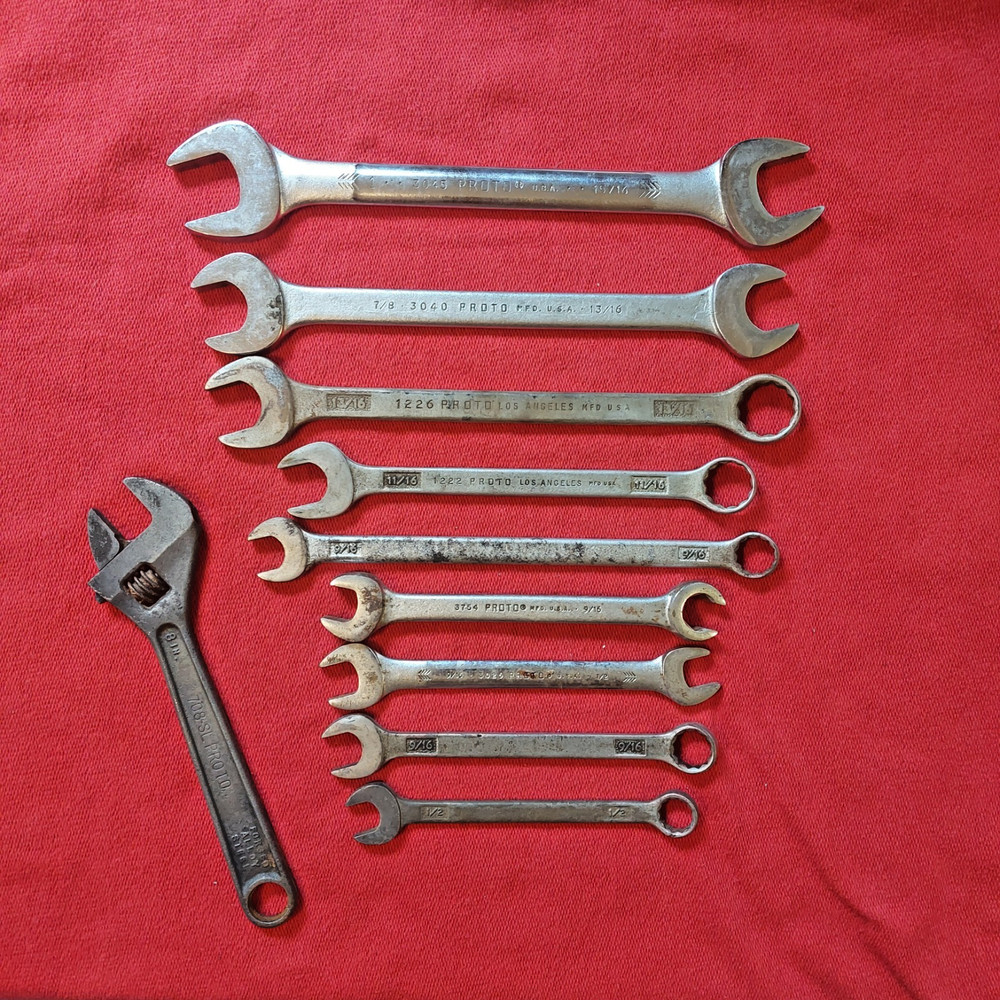 Lot of 10 PROTO Mixed Wrench Lot, Anti-Slip, Professional, Made in USA, Vintage
