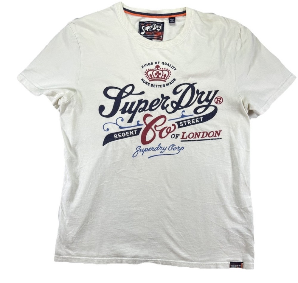 Vintage SuperDry T Shirt Men's XL White London Y2K Designer Streetwear Logo