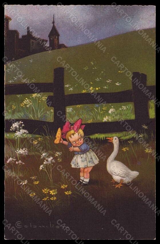 Artist Signed Illustratori Colombo Girl Goose serie 1740-3 postcard VK6477