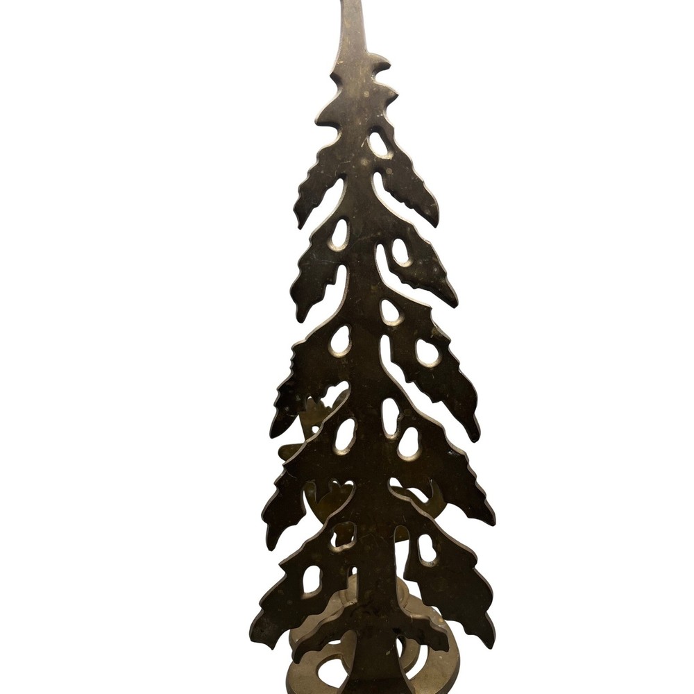 Vintage Brass Deer and Tree  Christmas Candle Holder rustic decor patina