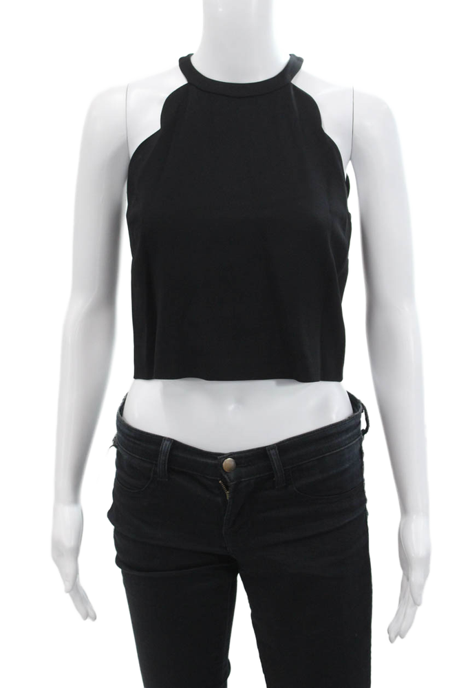 ALC Womens Black Scalloped Crepe Crop Top Sleeveless Size 2