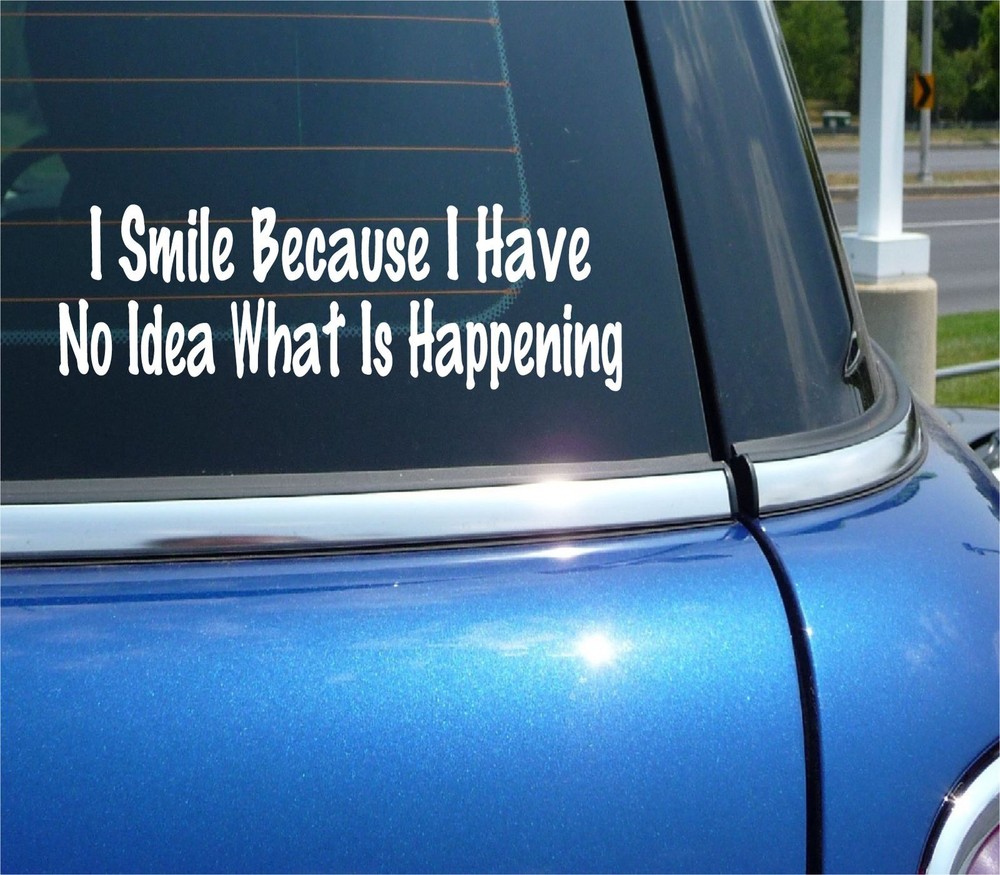 I SMILE BECAUSE I HAVE NO IDEA WHAT IS HAPPENING DECAL STICKER FUNNY CAR TRUCK