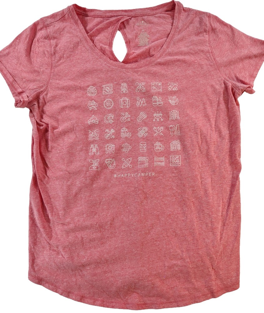 Women's Pink XL Short Sleeve St. Johns Bay Active #Happy Camper Graphic T-Shirt