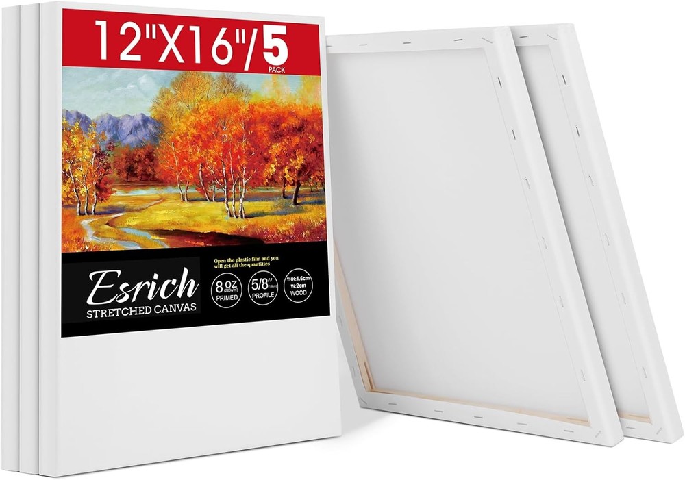 12x16 Stretched Canvas for Painting, 5 Pack Blank Canvases for Painting -5/8 in