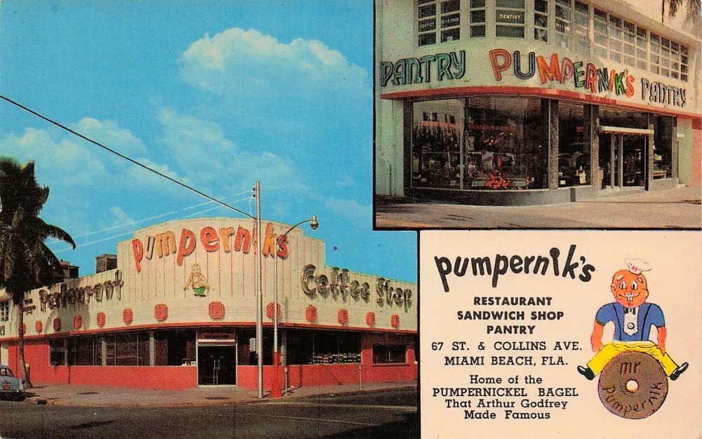 Miami Beach Florida FL Pumpernik's Restaurant Collins Ave 1950s Vtg Postcard E49