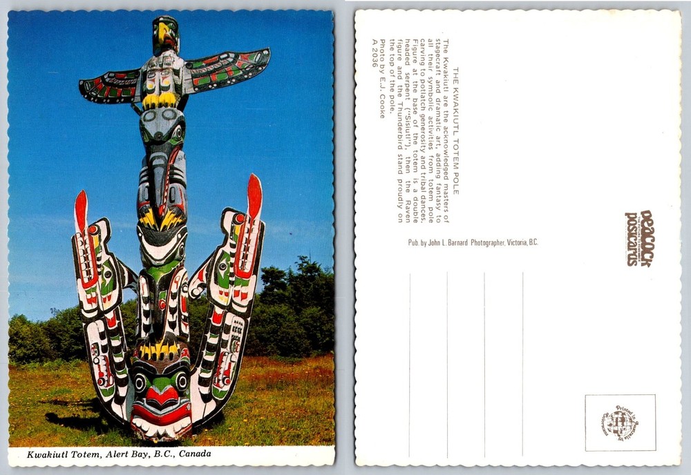 Alert Bay BC Kwakiutl Totem Pole Postcard Canada Native Art Chrome