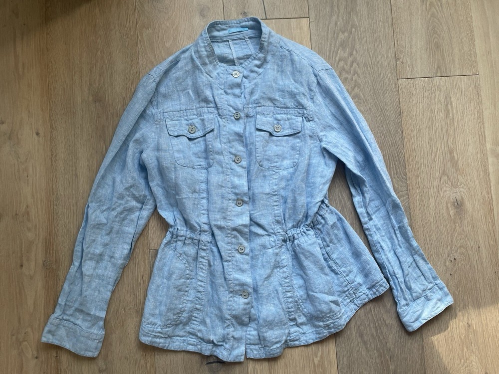 J. McLaughlin women's shirt jacket in blue chambray 100% linen - size large