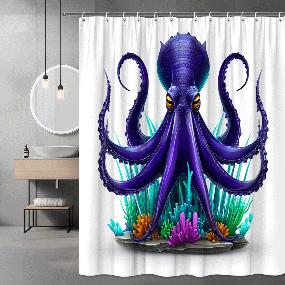 Octopus Shower Curtain Purple Ocean Graphic Print