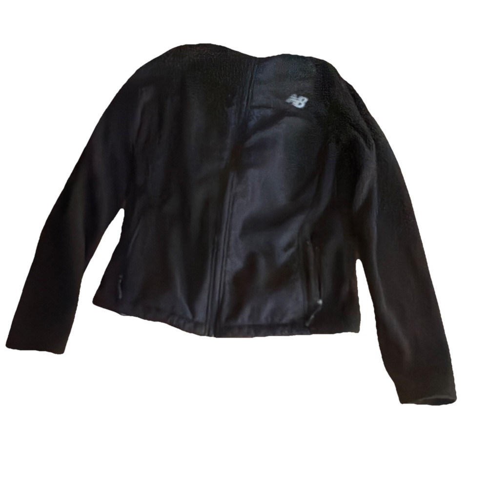 New Balance Full Zip Hooded Fleece Hoodie Black Womens Size S Logo