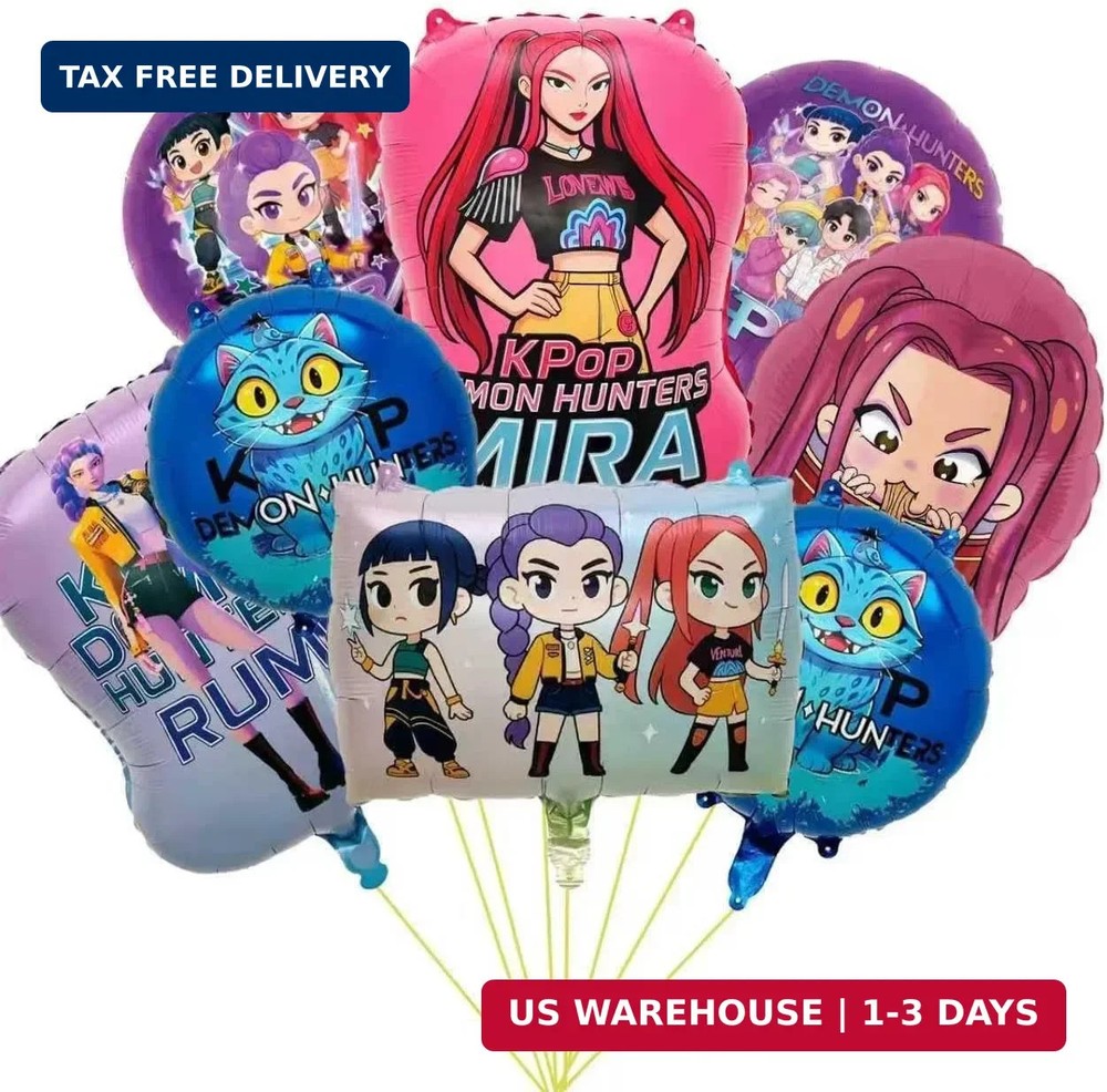 Demon movie Hunters Birthday Decorations, 8PCS Foil Balloons for Boys Girls Kpop