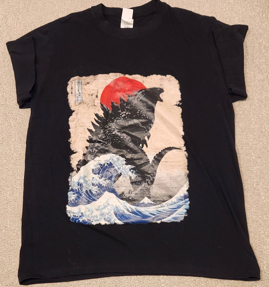 Godzilla in The Great Wave Hokusai Black Cotton Shirt Adult Medium NEW NWOT