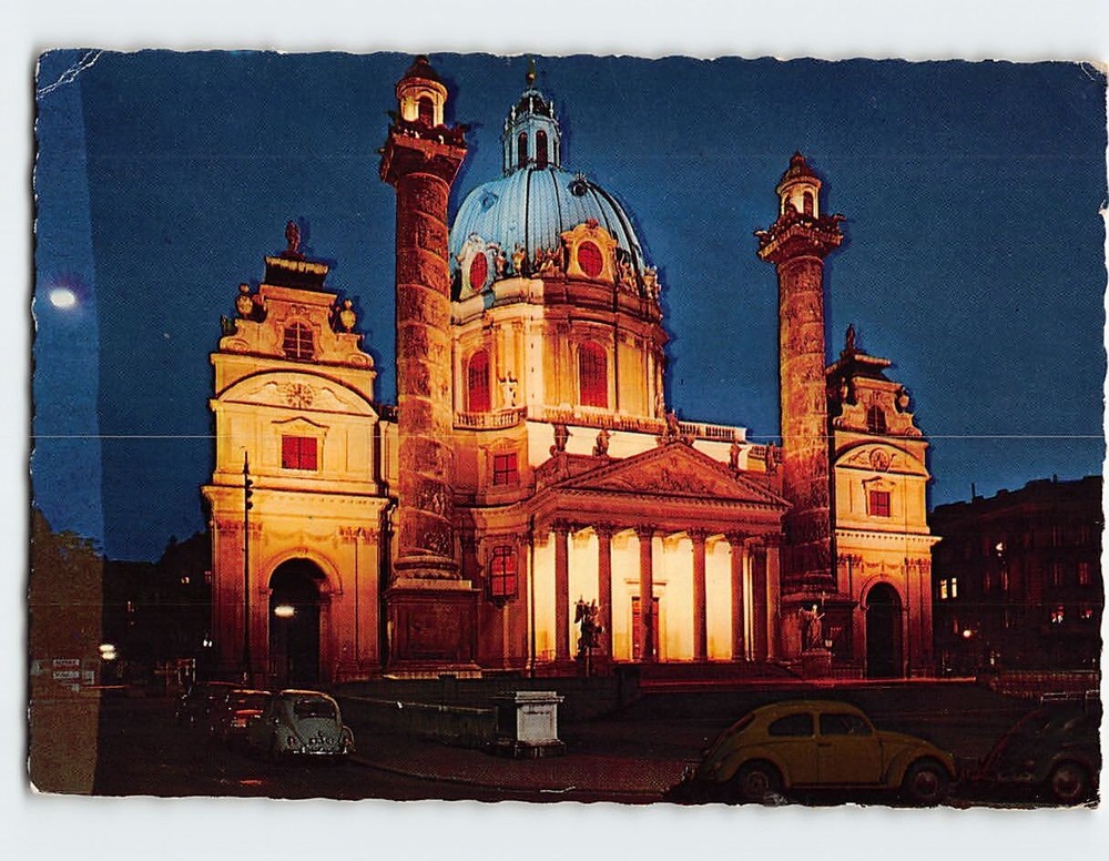 Postcard St Charles's Church At Night Vienna Austria