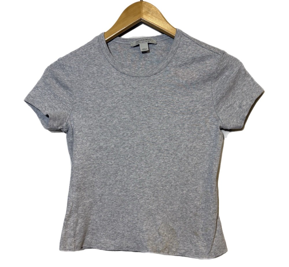 All Saints Gray Cotton Short Sleeve Crewneck Baby Tee T-Shirt Women's Size 4