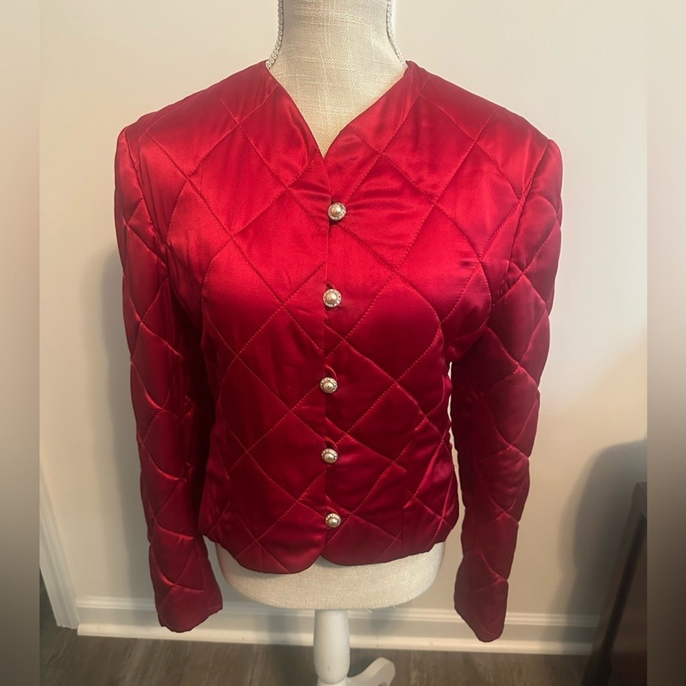 Stylish Red Satin Puffer Jacket for Women  