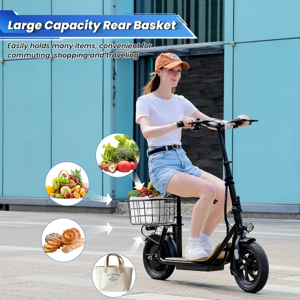 Foldable Electric Scooter Adult Long Range E-scooter With Seat & Carry Basket US