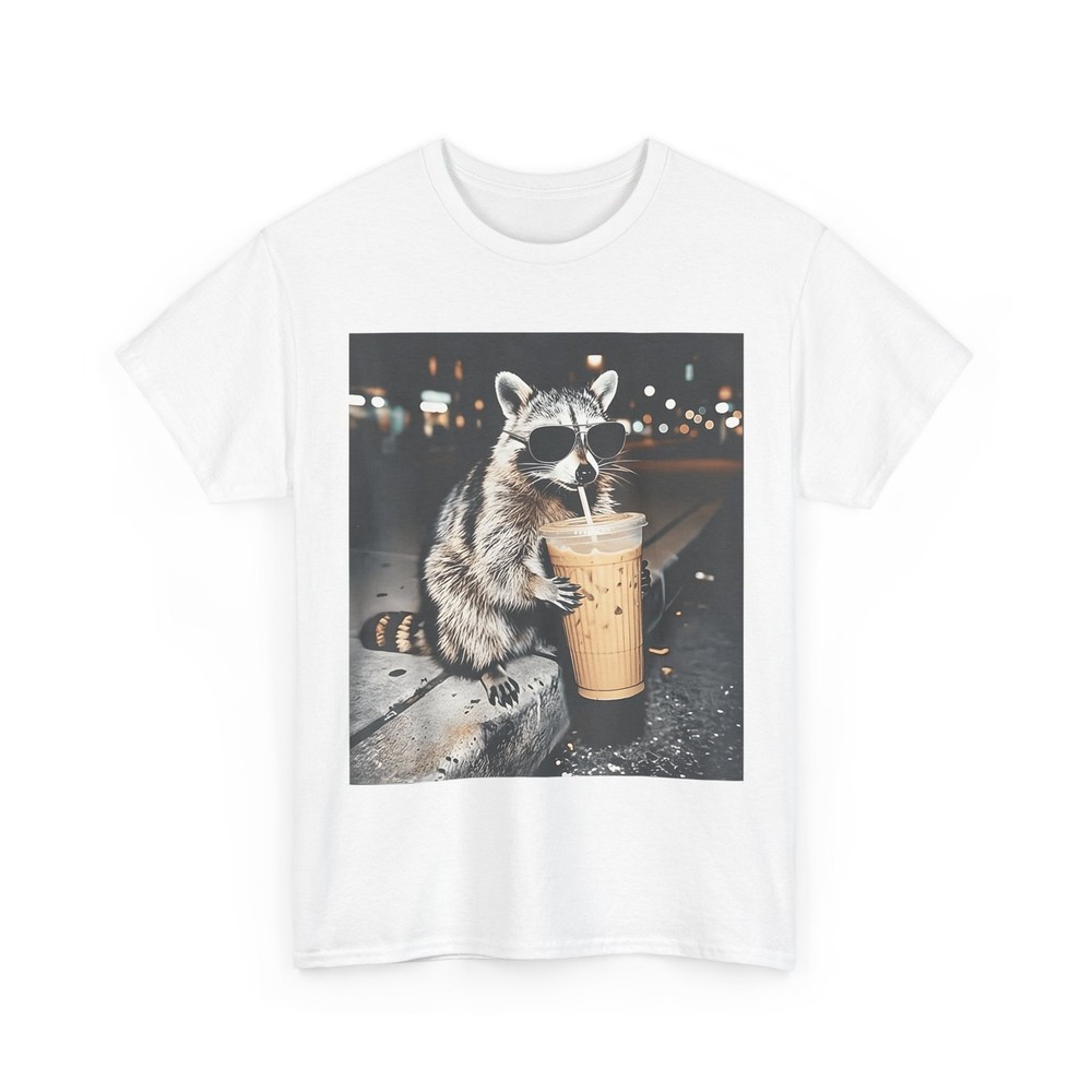 Raccoon Drinking Iced Coffee Funny Animal Meme Men Women T-Shirt