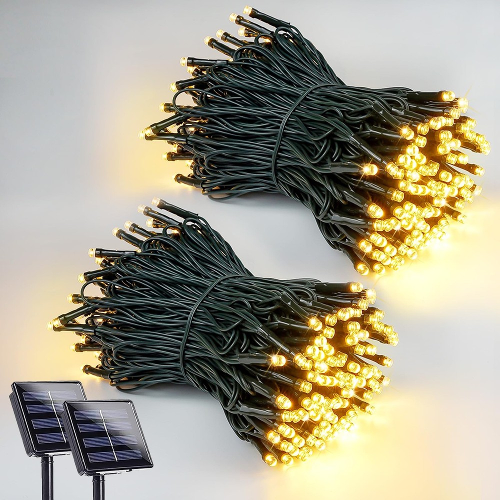 2 Pack 200 LED Solar String Lights for Outdoor Christmas Decorations
