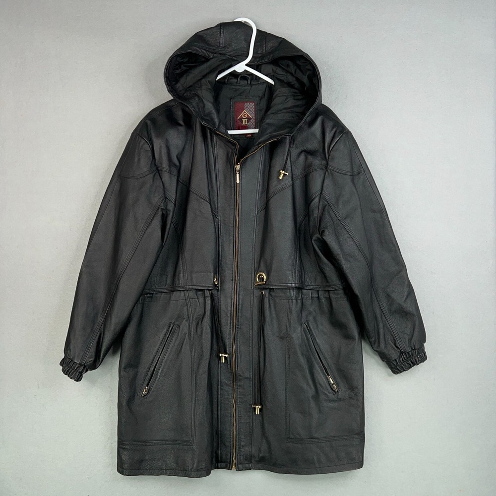 Vintage G III Jacket Womens Medium Leather Hooded Full Zip Edgy Motorcycle Urban