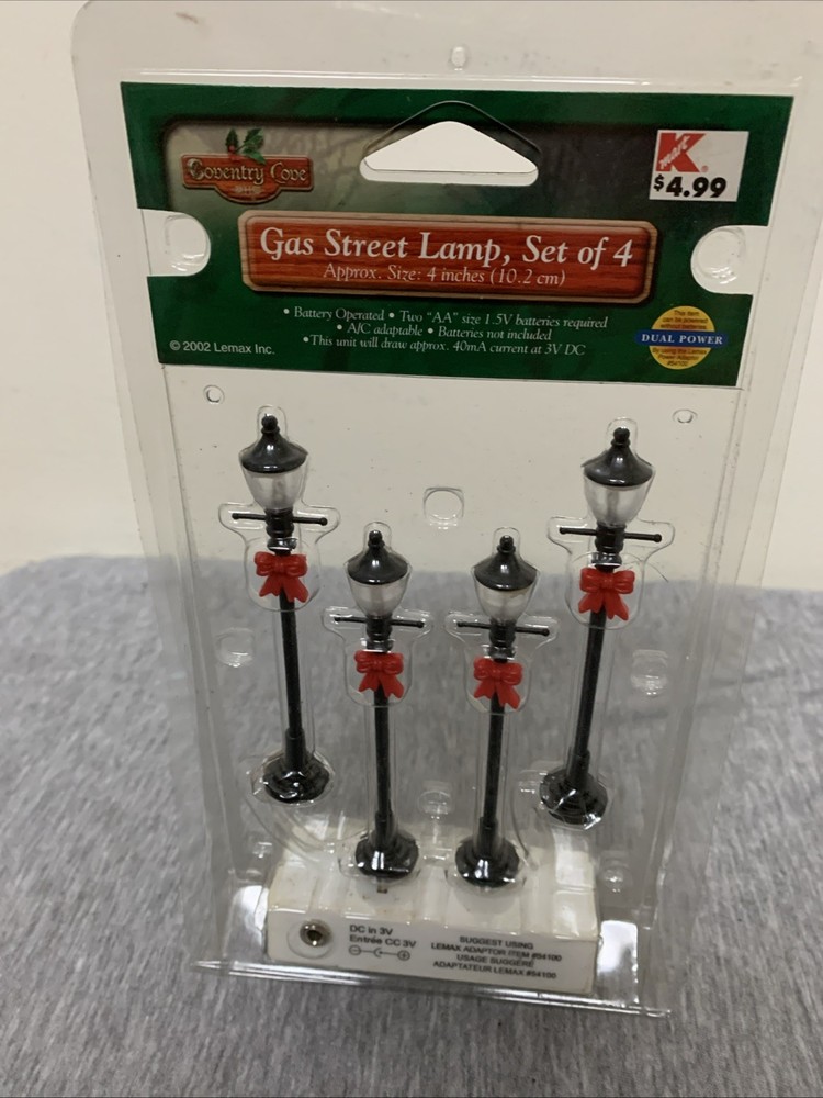 Vintage 2002 Lemax Battery-Operated Gas Street Lamp Set of 4 for Collectors