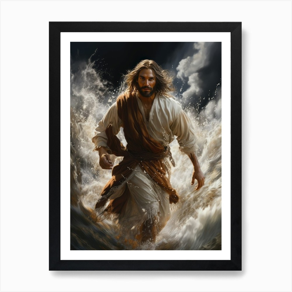 Jesus walking on the water 2 Art Pr Framed Wall Art Poster Canvas Print Picture