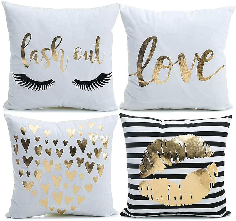 4Pcs Décor Throw Pillow Cover Super Soft Gold Foil Decorative Cushion Cover 18 X