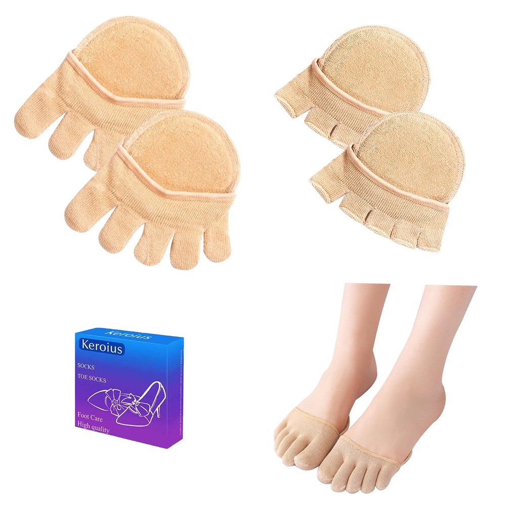 2 Pairs Women's Five-Toe Socks with Forefoot Metatarsal Pads for Comfort & Support