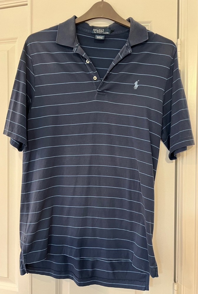 Polo Ralph Lauren Golf Shirt Mens Blue Striped Pima Cotton size Small