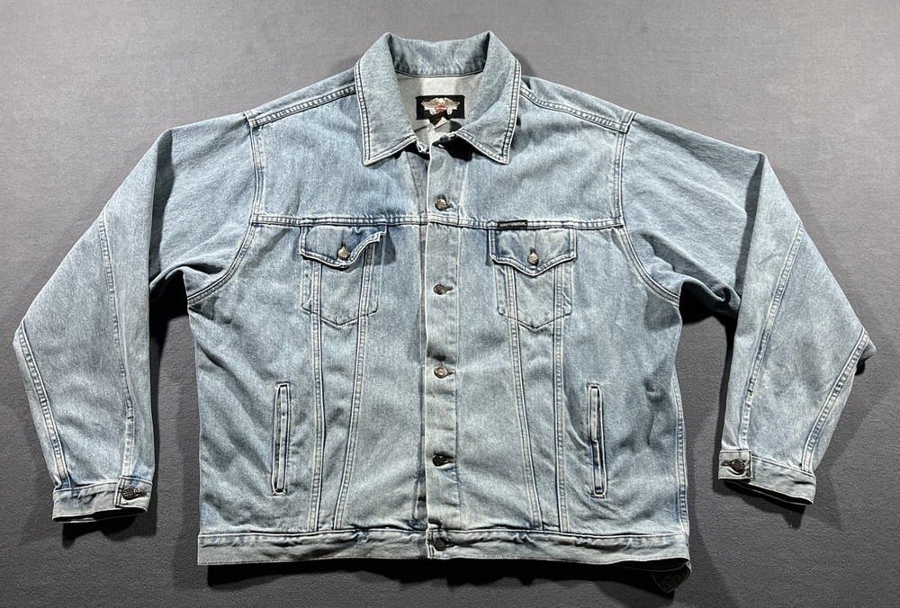 Vintage Harley Davidson Motorcycles Denim Jacket Men’s 2XL Embroidered *READ*