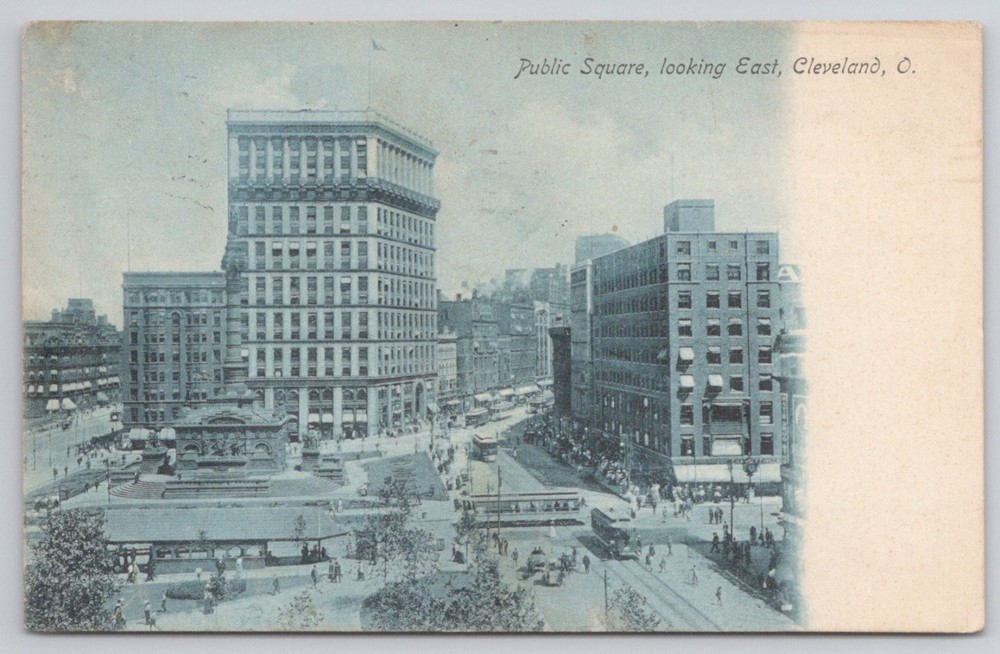1908 Cleveland Public Square East View Postcard, Ohio Streetcar City Scene