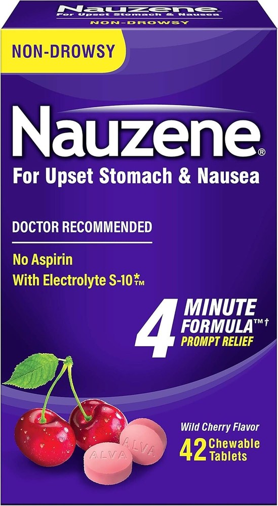 Nauzene Upset Stomach & Nausea Chewable Tablets Flavor, Wild Cherry, 42 Count