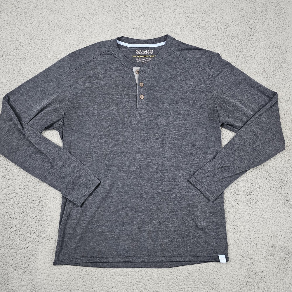 Fair Harbor Shirt Mens Medium Gray Henley Sun Protection UPF 50 Long Sleeve