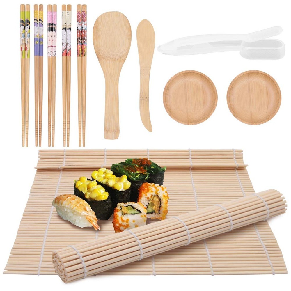 12Pcs Bamboo Sushi Kit with Roller Mats & Chopsticks for Homemade Sushi