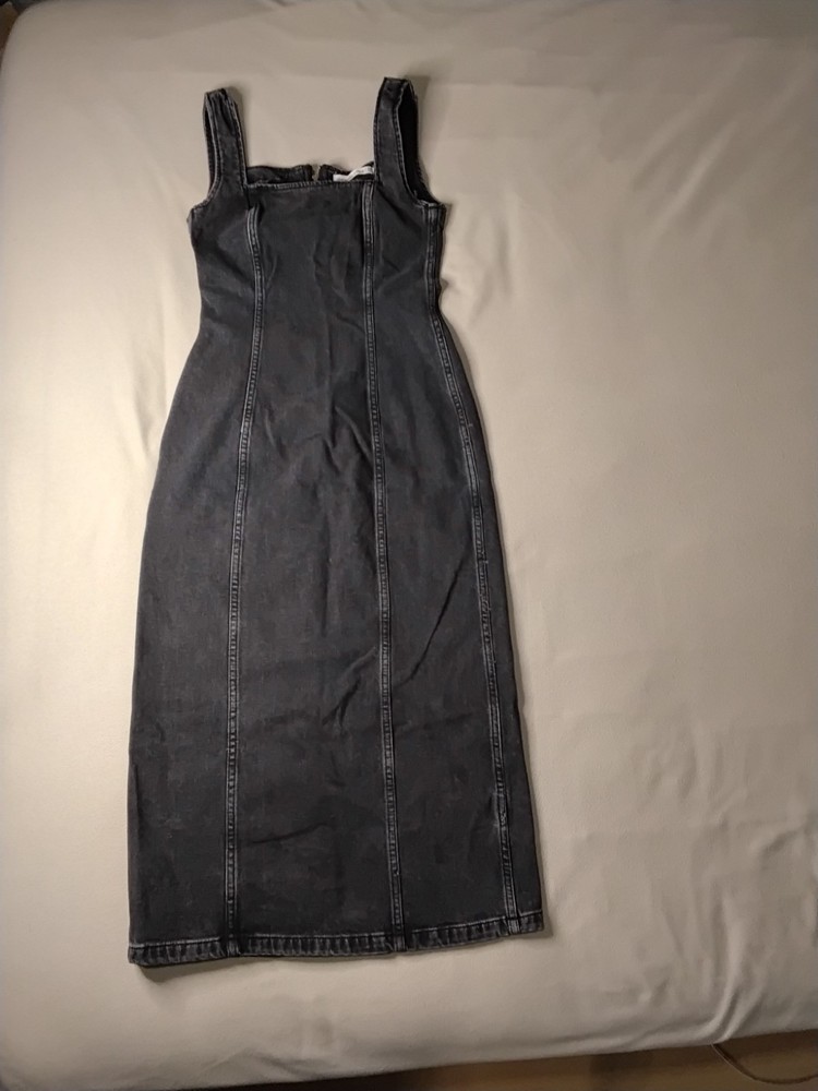 Abercrombie & Fitch Women's Denim Column Midi Dress Black Zip Sz Xsp.