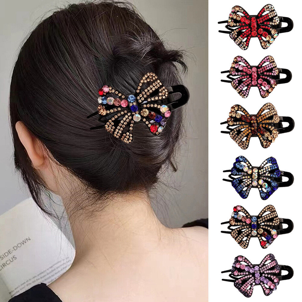 Hair Accessories Shinning Bow Hair Clip Crystal Beaded Hairpin Barrettes