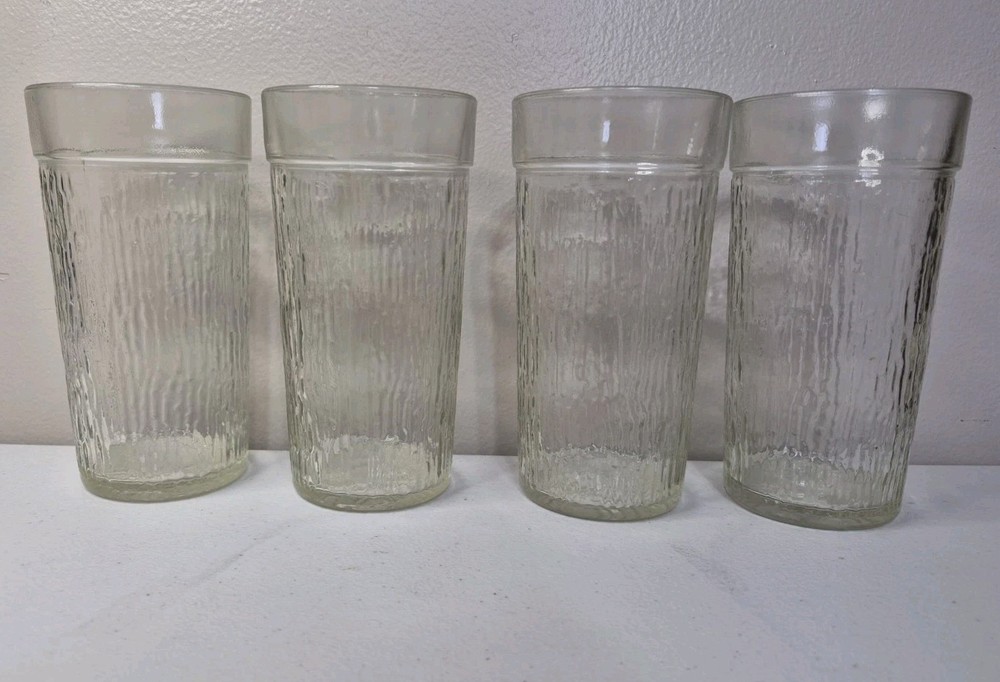 Vintage Kerr Clear Textured Drinking Glasses Set of 4 6 Inch Tall