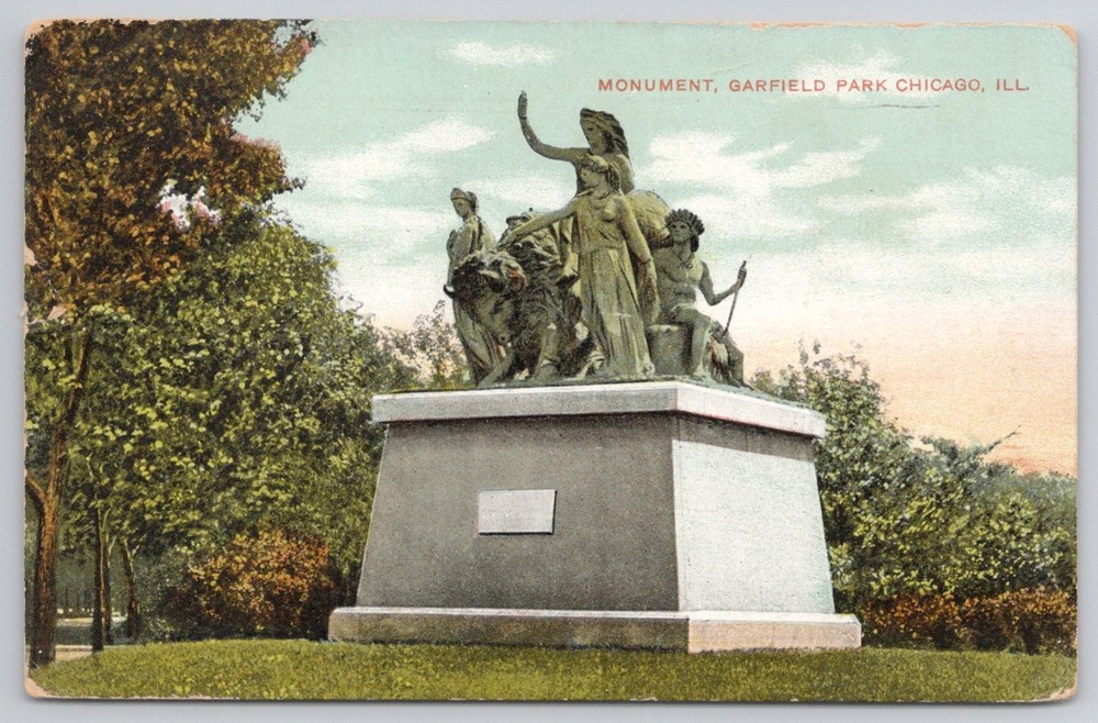 1909 Chicago Garfield Park Monument Postcard, Illinois Vintage Postmarked